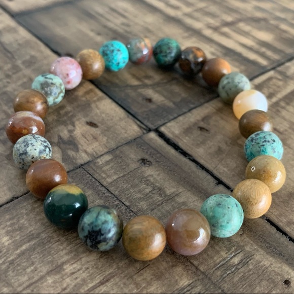 Turquoise, Opal and Wood Gemstone Chakra Bracelet - Picture 4 of 5